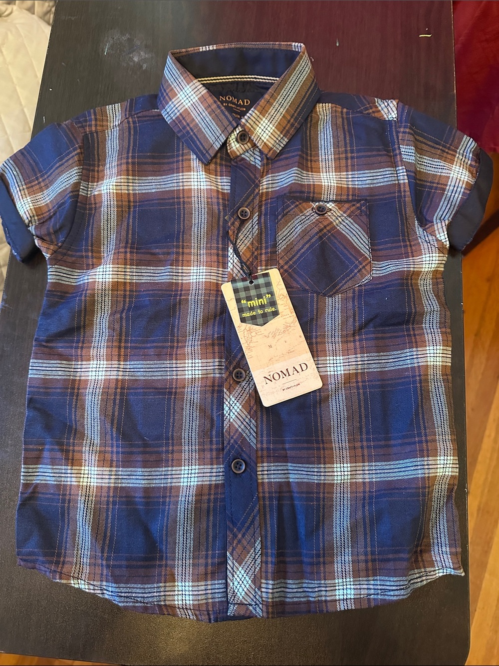 Nomad Boys Blue and Brown Plaid Short Sleeve Button-Down Shirt